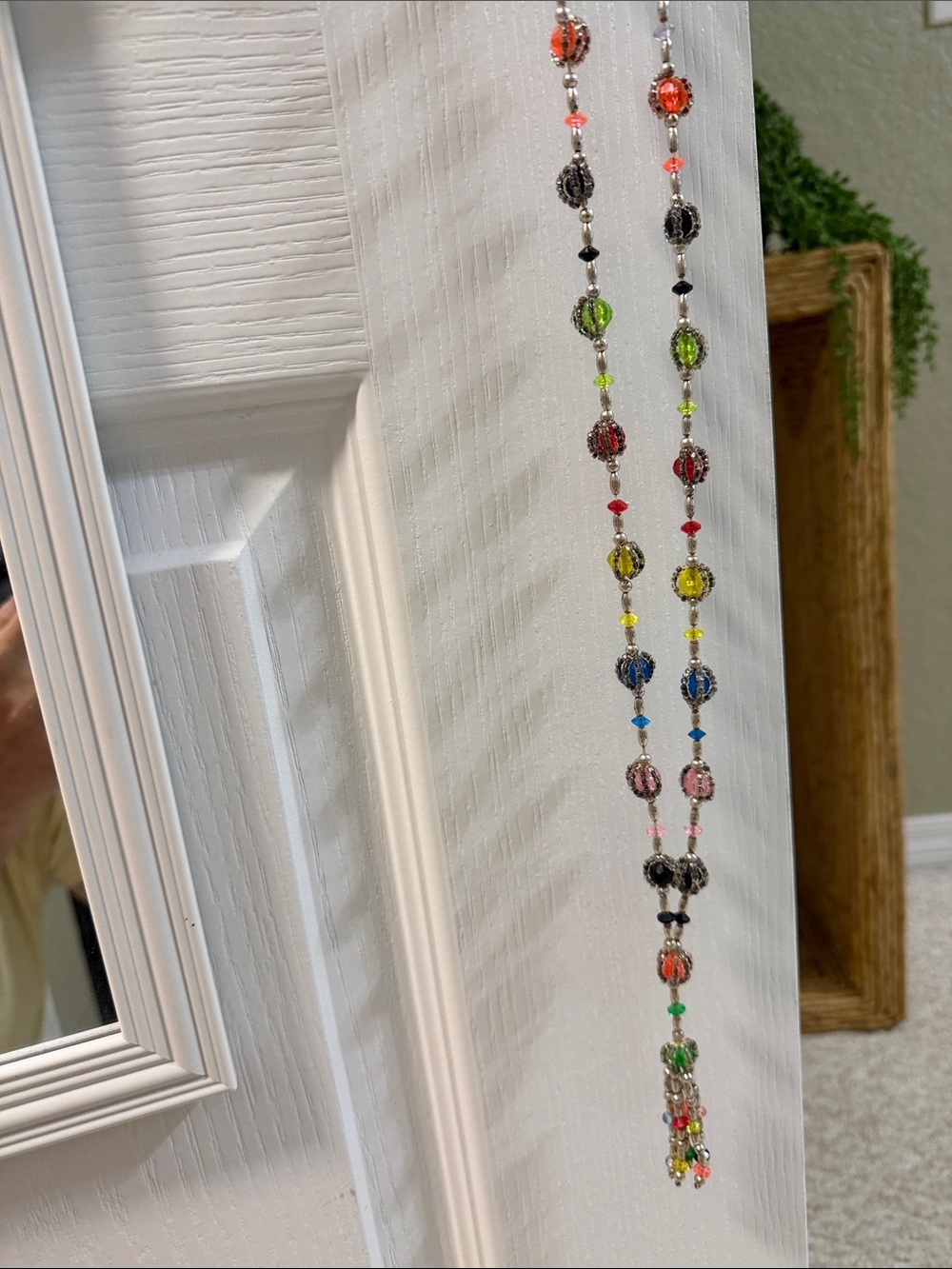 Vintage hand beaded multi glass beads tassel necklace
